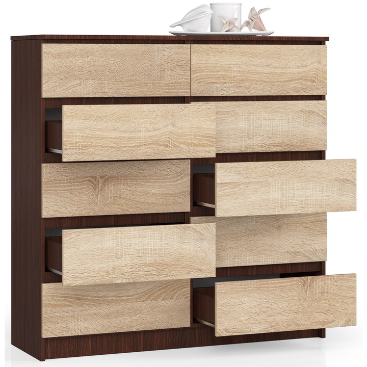 Komód AKORD 120x40x80cm, wenge sonoma, 10 fiók, laminált