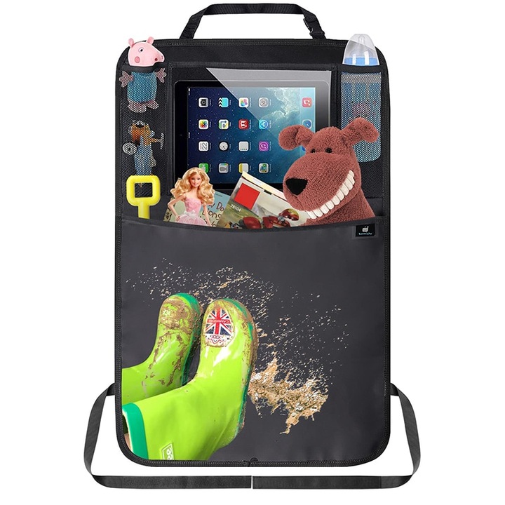 Protectie Scaun Auto Macvi® Organizator Spatar Impermeabil cu Suport Tableta si Buzunare Negru
