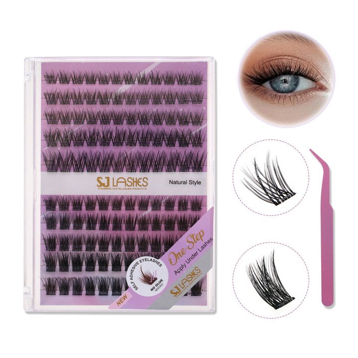 Gene false autoadezive in segmente, stil Natural, fara lipici, aplicare sub gene SJLASHESSHOP