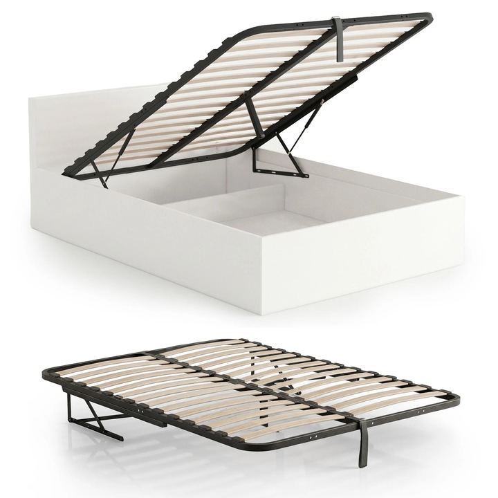 Somiera metalica AKORD Furniture Factory cu mecanism de ridicare pe pistoane, 28 lamele, divizata, negru, 120x200 cm