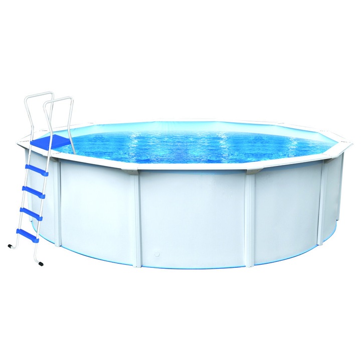Premium Pool 460x120cm fehér színű, kör alakú acélfalú medence létrával és fedőtakaróval