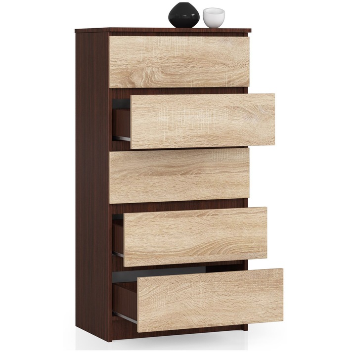 Komód Akord 60x121x40cm 5 fiókos wenge sonoma tölgy