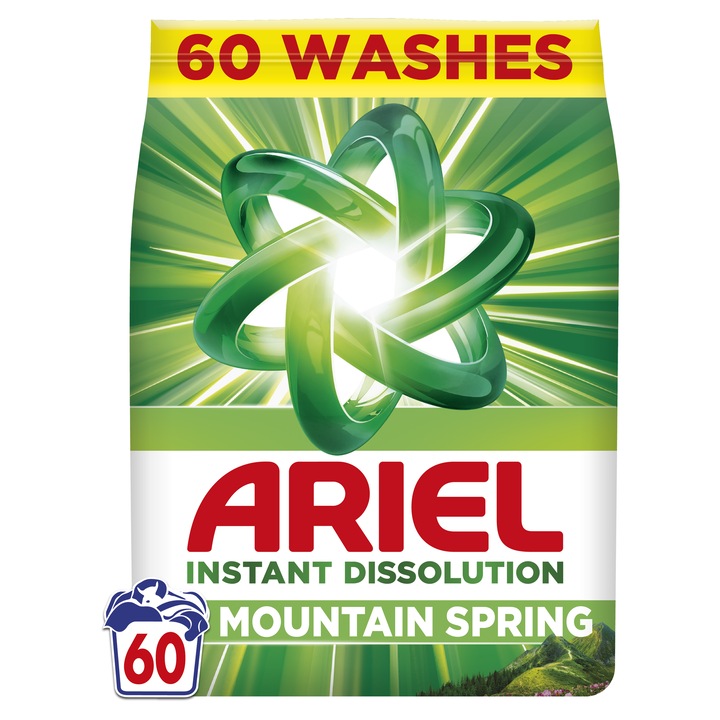 Detergent de rufe pudra Ariel Mountain Spring 3.9kg, 60 spalari