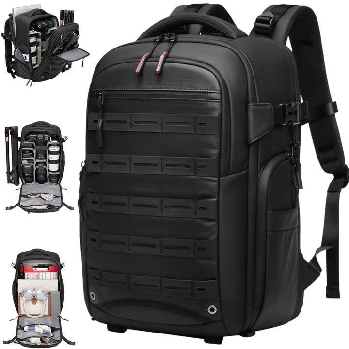 Rucsac Foto - Multifunctional 2 in 1, Geanta pentru Camere Profesionale DSLR - Mirrorless, Camera Sport, Drona, Suport Trepied, obiective si accesorii, Spatiu pentru Laptop, Ghiozdan Impermeabil, Buzunare multiple, Capacitate mare, 20x43x30 CM