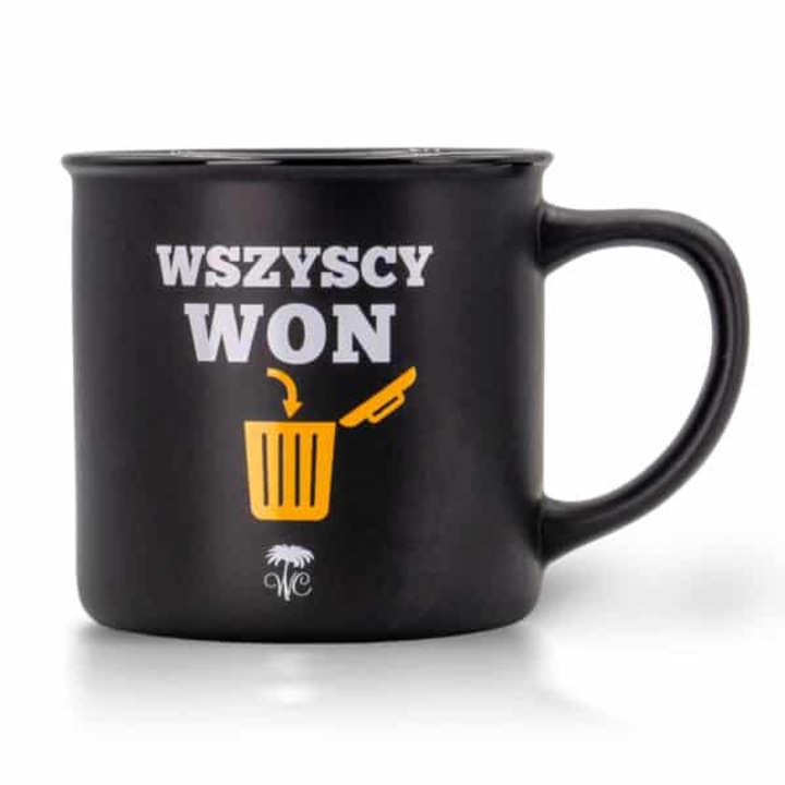LARIDO WSZYSCY WON bögre/csésze, matt kerámia, fém bögrék ihlette design, mosogatógépben mosható, fekete, 310 ml