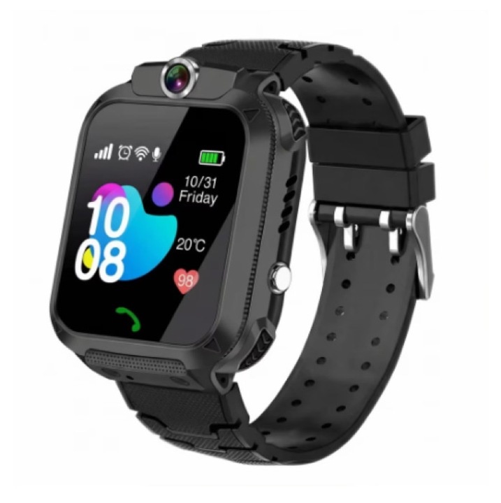 Детски смарт часовник BeSmart Q12, Сим карта и камера, LBS Tracking, Водоустойчив, Черен