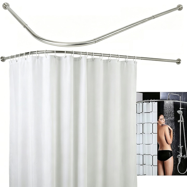 Bara Perdea Dus, YOUKUKE, kétoldalas, Kihúzható, Rozsdamentes, Korrózióvédelem, Sarokba szerelhető, Modern design, Szerelőkészlet mellékelve, Kádhoz és zuhanyzóhoz, Rozsdamentes acél, 68-98/108-138cm, Ezüst