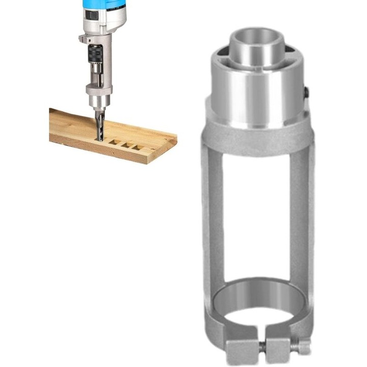 Adaptor pentru gauri patrate pentru burghiu, adaptor mortiser din aluminiu turnat rezistent, fixare cu surub, latime prindere 20 mm, compatibil 38-43 mm, argintiu, 1 buc