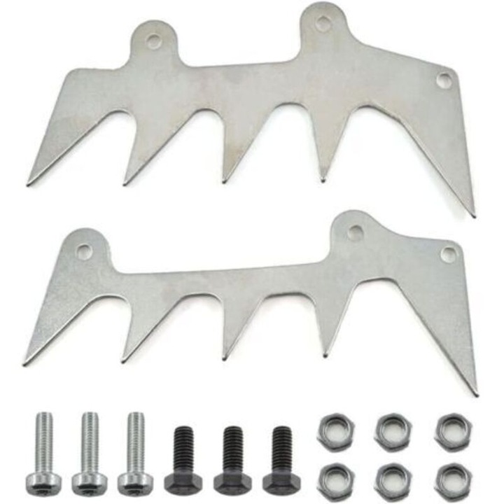 Cleme oprire lant (stop claws) pentru drujba, compatibile cu Stihl 024/026/029/031/034/036/038/039, MS240/MS260/MS261/MS271/MS290/MS291/MS310/MS311/MS361/MS362/MS390/MS391, din otel, incl. 2 cleme, 6 suruburi si 6 piulite, Argintiu