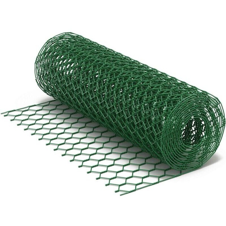 Horganyzott acél kerítésháló, zöld PVC bevonattal, 25x25mm, 10mx40cm