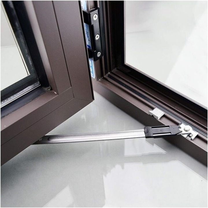 Limitator pentru ferestre si usi, opritor fereastra din aliaj de aluminiu si otel inoxidabil, montaj fara gaurire cu suruburi cu cap hexagonal concav, argintiu, 1 buc, 227 x 65 x 33 mm