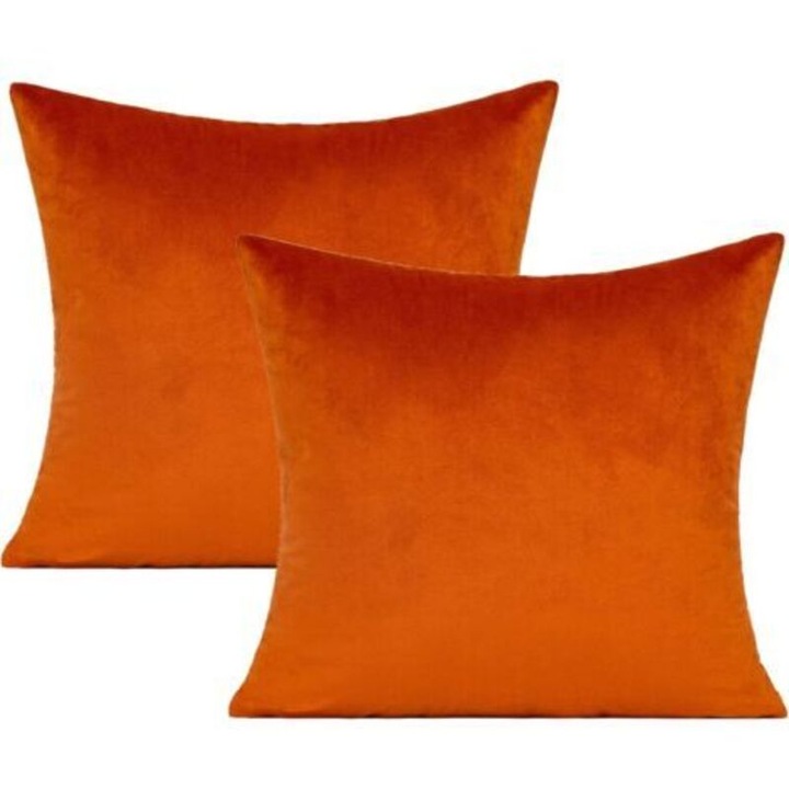 Husa perna decorativa / fata perna Dutch Velvet, din catifea moale, cu fermoar invizibil, portocaliu ars, 45 x 45 cm, Set 2 buc (doar husa)