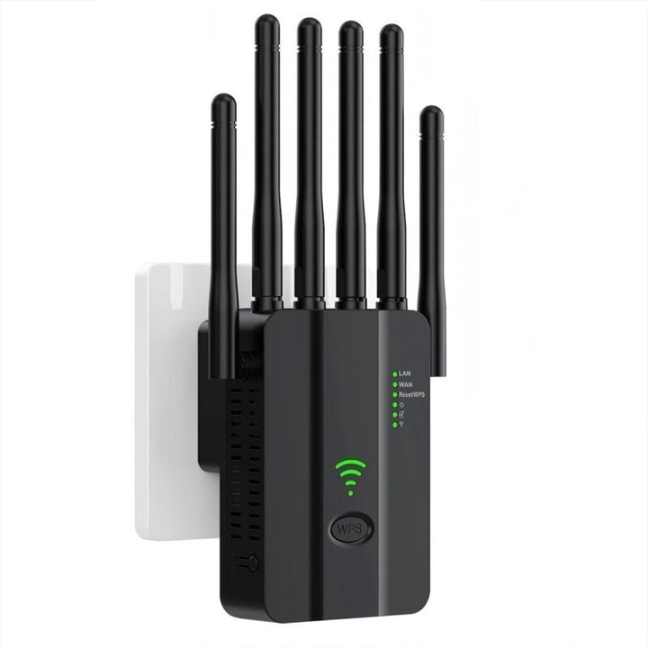 Wi-Fi Jelismétlő 2.4 GHz 300 Mbps 6 antenna fekete kompakt