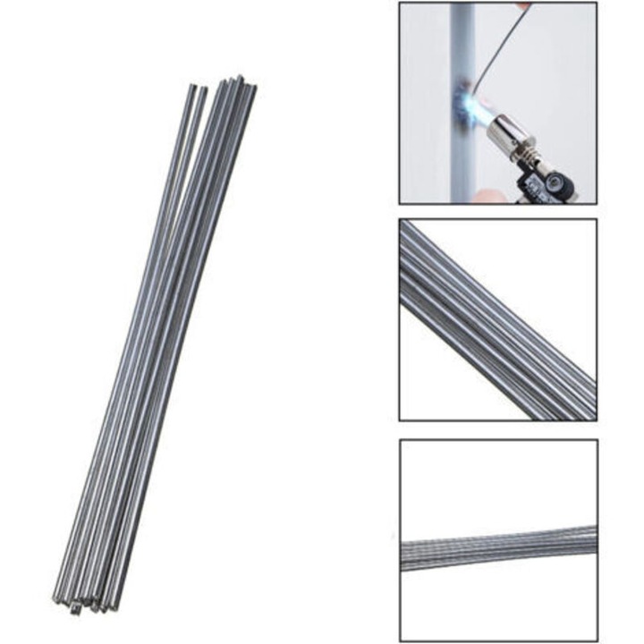 Bete de sudura/tije aluminiu Solid, cu topire joasa 580–620°C, fara pulbere flux, O1.6/2.0 mm, 330 mm, Argintiu, 10 buc