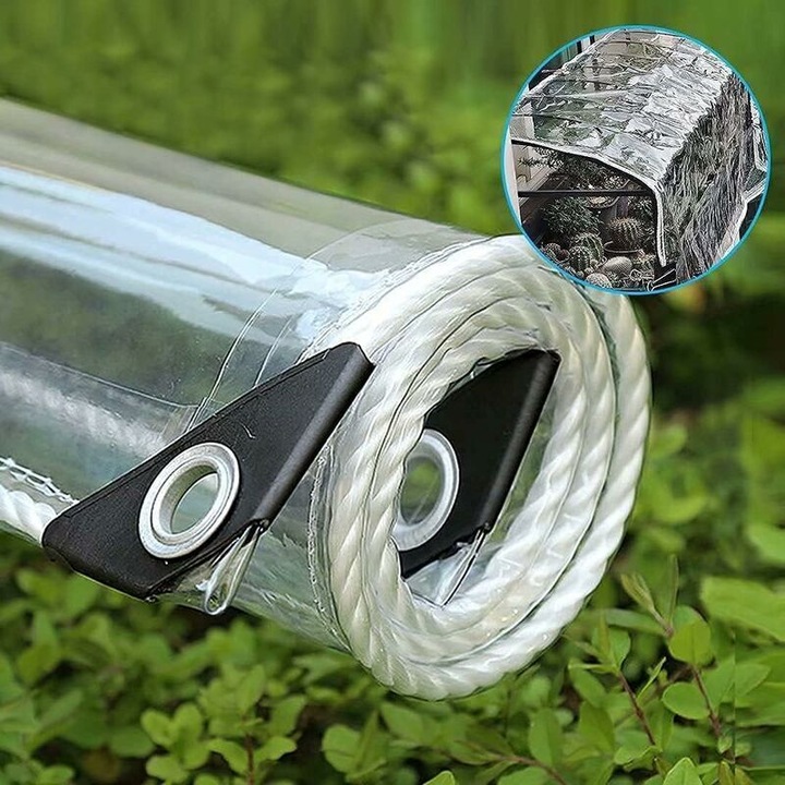 Prelata transparenta PVC, rezistenta, 0.35mm, 360g/m, 4 gauri aluminiu, 50cm distanta, 2x3m