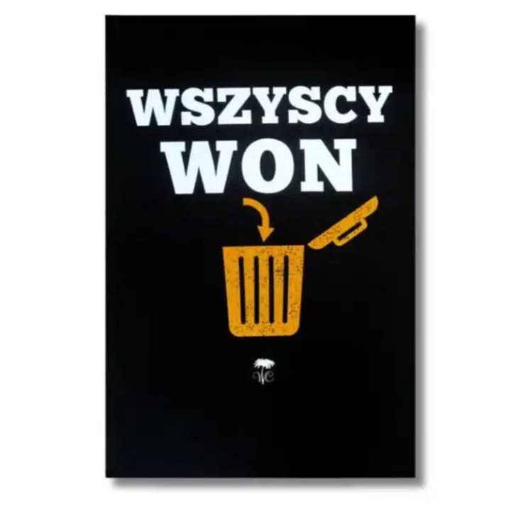 Плажна кърпа Logos WSZYSCY WON, двулицева 100% памук хавлиена / 100% полиестер, абсорбираща, черна с бял и кафяв принт, 75 x 150 см