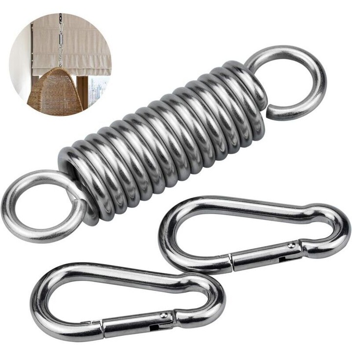 Set 3 piese arc pentru scaun suspendat, otel, cu 2 carabiniere 8 mm, capacitate max. 250 kg, argintiu