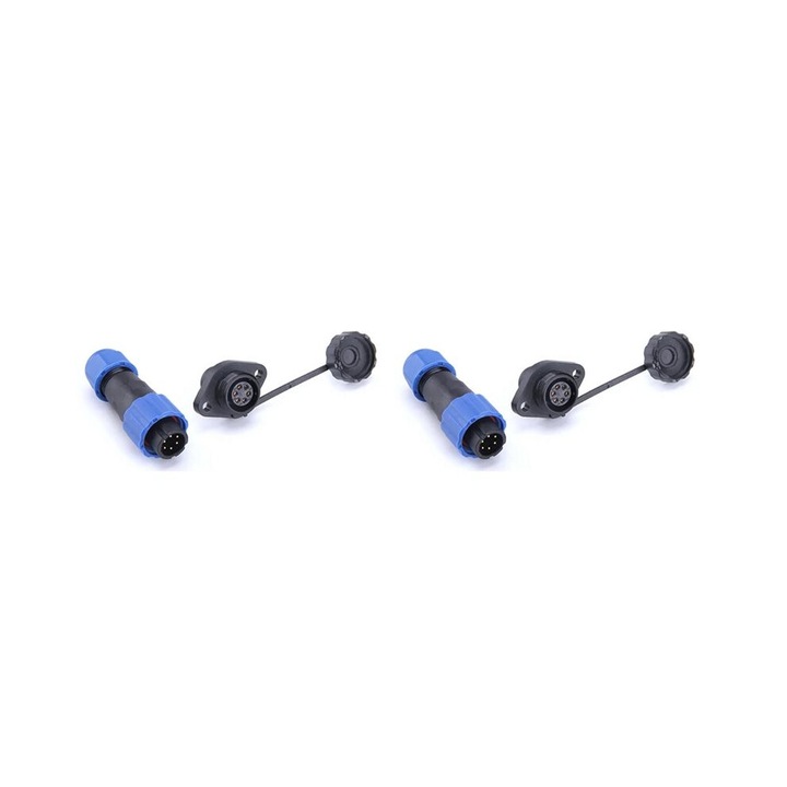Conector mufa SP13 6 pini, masculin/feminin, IP68, din plastic, cu piulita si flansa, negru, 2 bucati