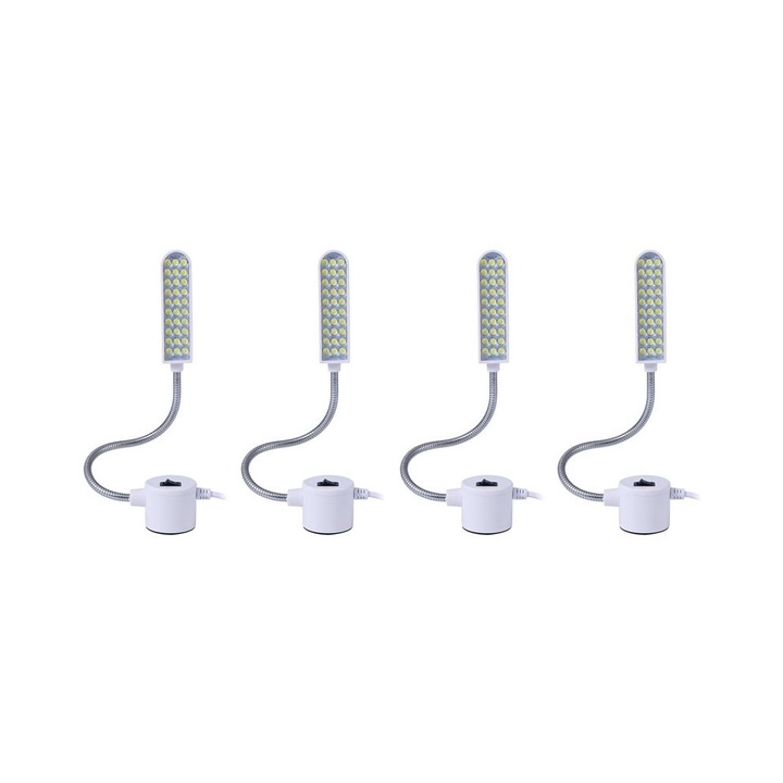 4 db LED lámpa szett varrógéphez, rugalmas nyak, mágneses talp, fehér, EU