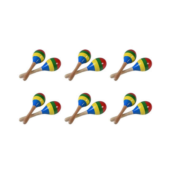 12 darabos fa maracas készlet, 20x6cm, többszínű, gyerekeknek és felnőtteknek