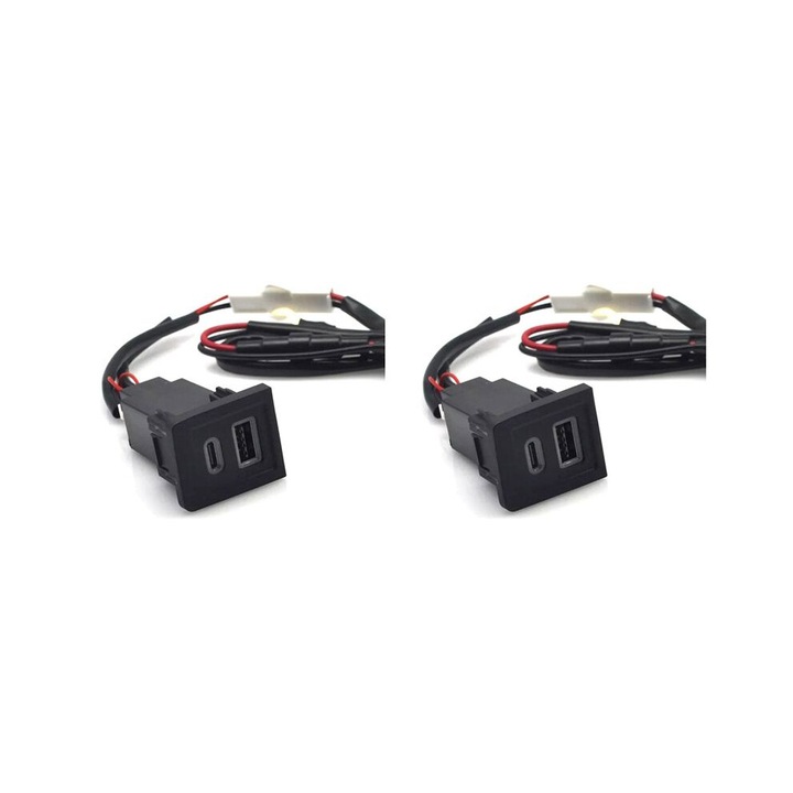 Set 2 incarcatoare auto USB PD QC3.0, negru, 2x
