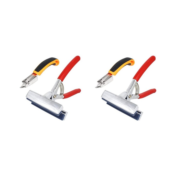 Set 2 clesti pentru intins panza si 2 degrafuitoare, anticoroziv, otel inoxidabil cu arc, manere antiderapante, Multicolor, 2 x clesti, 2 x degrafuitoare