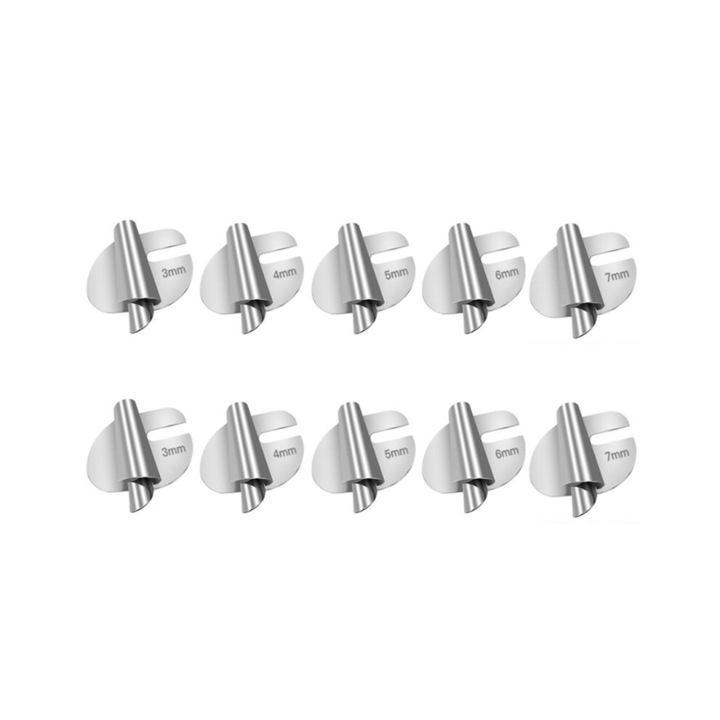 10 darabos szett hengerelt szegélyező talp, rozsdamentes acél, könnyen felszerelhető, 3/4/5/6/7 mm méretek, Ezüst
