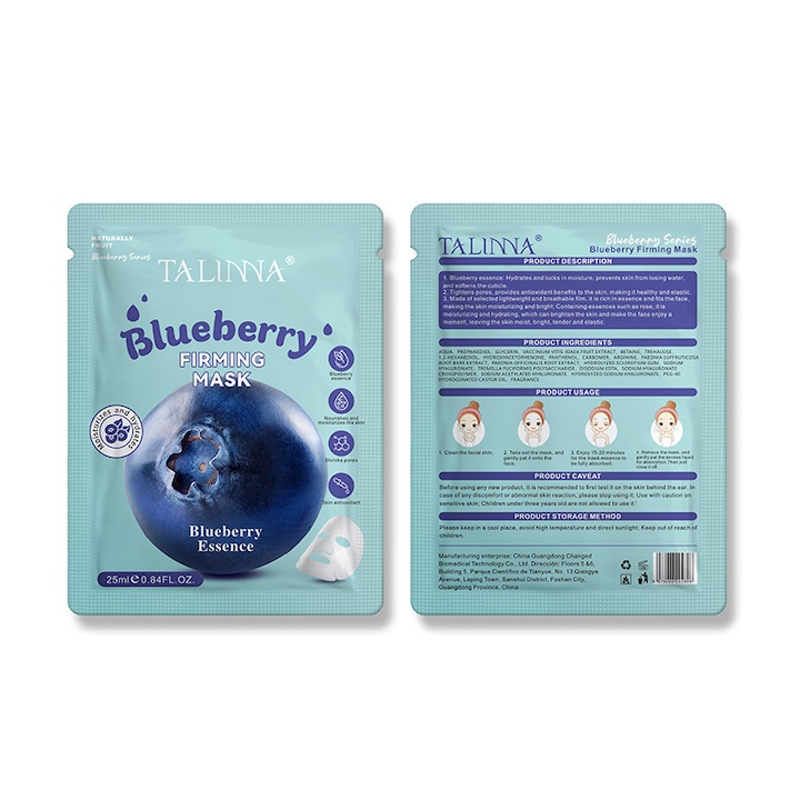 TALINNA, Hidratáló és feszesítő maszk áfonyával, 25ml, 10 db/szett, Antioxidáns, Rugalmas bőr
