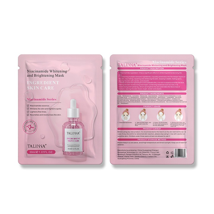 TALINNA, Niacinamidos fehérítő maszk, 30ml, 10 db/szett, Bőrvilágosítás, Egyenletes bőrtónus