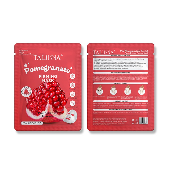 Masca firmanta cu rodie TALINNA pentru piele devitalizata! 25ml/buc, 10 bucati/set, reduca ridurile, improveaza elasticitatea pielii