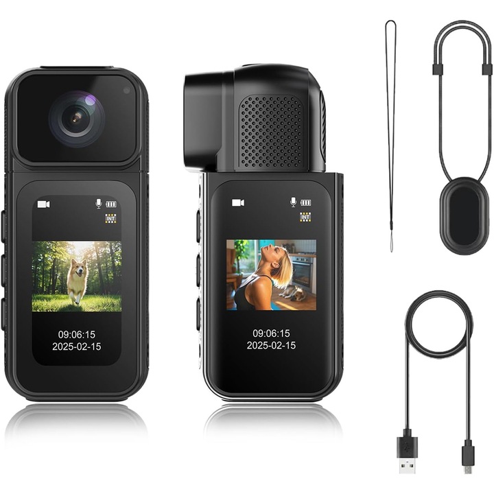 Camera sport, 2, 7K/1080p, Wi-Fi, ecran IPS de 1, 47 inci, baterie de 350 mAh, calitate HD, inregistrare video si fotografiere, portabila, negru