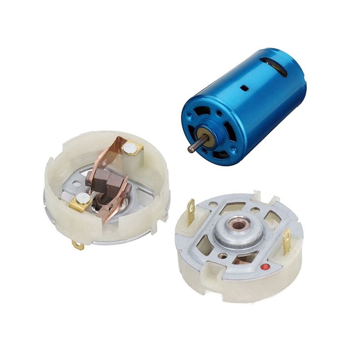 Set perii de carbon pentru motor RS550, cu suporturi, din ABS si metal, compatibile cu bormasini si surubelnite electrice, Multicolor, 20 x perii, 10 x suporturi