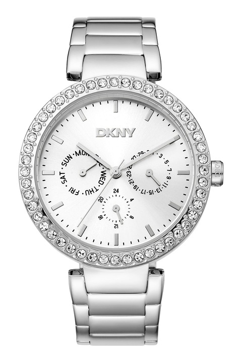 DKNY, Kristályokkal díszített rozsdamentes acél karóra, Ezüstszín