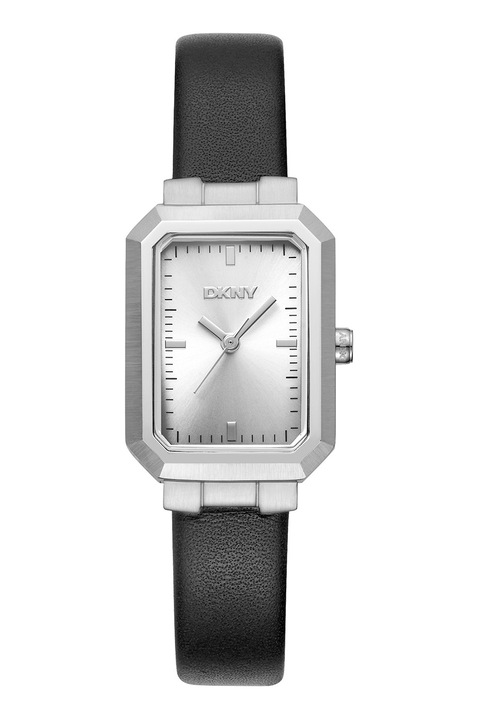 DKNY, Ceas dreptunghiular cu o curea de piele, Negru