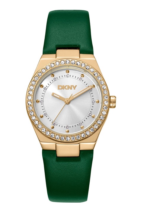DKNY, Часовник с кожена каишка, Тъмнозелен