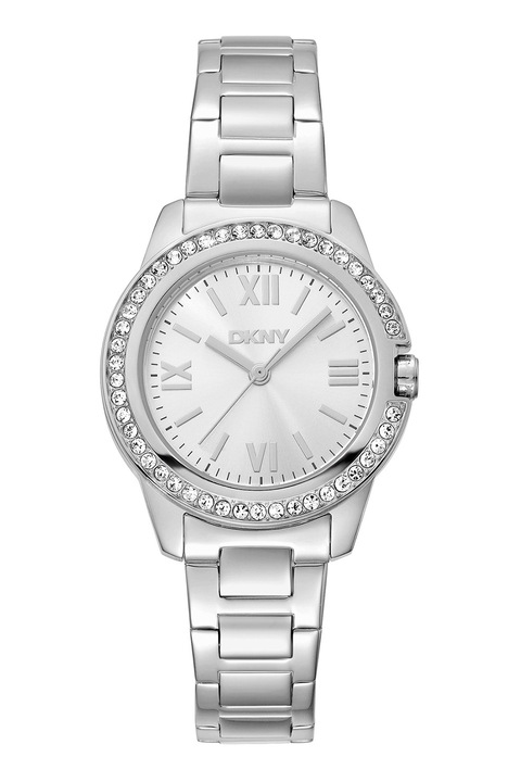 DKNY, Ceas quartz rotund de otel inoxidabil cu cristale, Argintiu