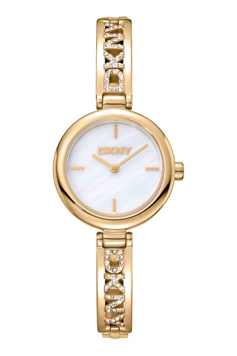 DKNY, Karóra logós dizájnú kristályokkal díszített szíjjal, Aranyszín