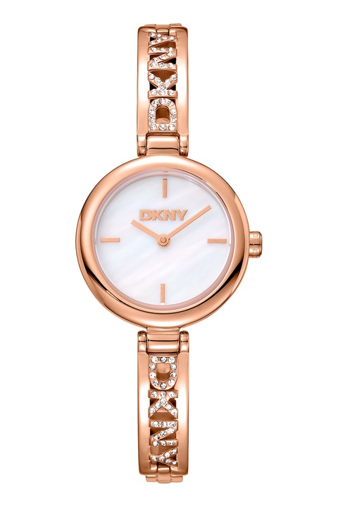 DKNY, Rozsdamentes acél kvarc karóra strasszkövekkel, Rózsaarany