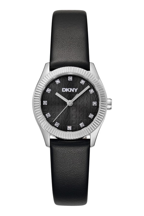DKNY, Часовник с кожена каишка и монограми, Черен