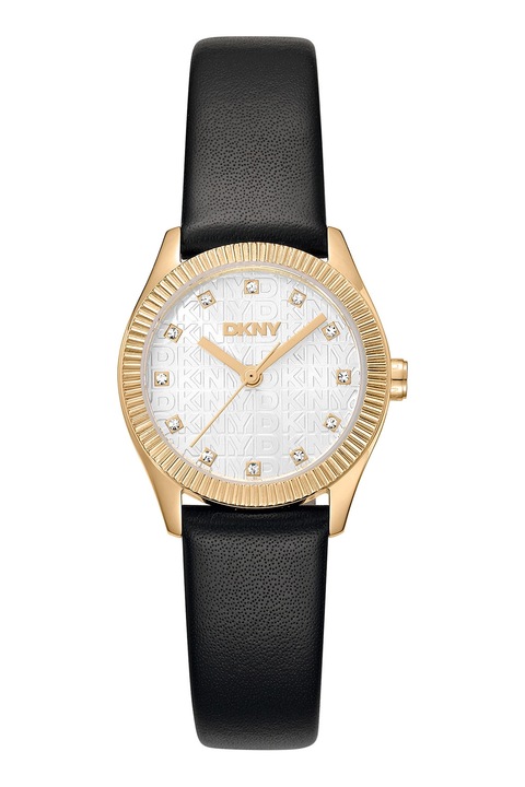 DKNY, Bőrszíjas karóra logós számlappal, Fekete