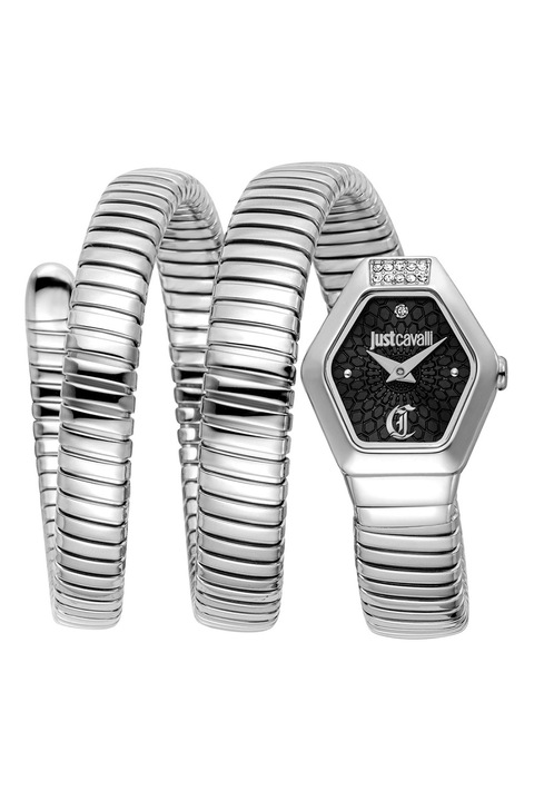 JUST CAVALLI, Увивен часовник с кристали, Сребрист
