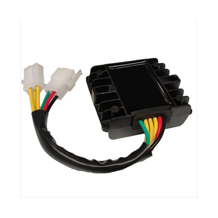 Redresor regulator de tensiune pentru GY6 50/125/150/200/250 ATV, cu disipator de caldura din aluminiu, previne supraincarcarea bateriei, Negru, 1 buc