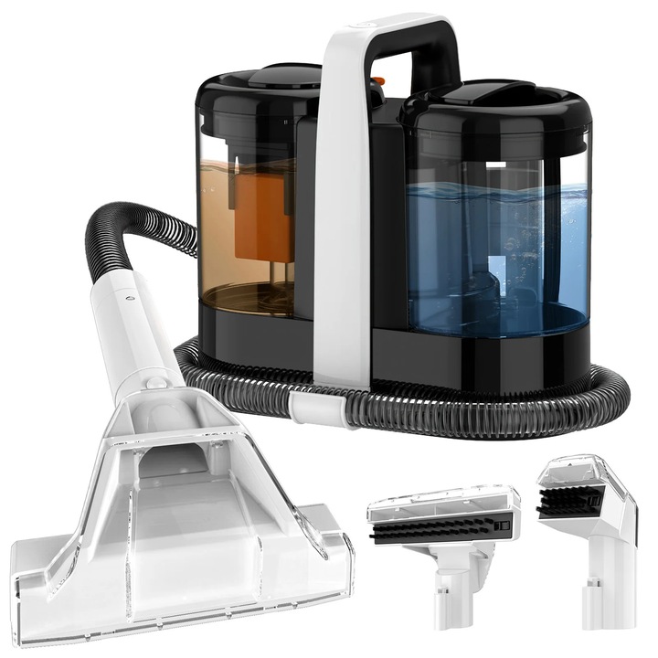 Aparat portabil de curatat covoare si tapiterie, Curatator de pete, 600 W, 15 kPa putere de aspiratie, rezervor apa curata 1, 5 l, rezervor apa murdara 0, 7 l, cablu 5 m, mufa EU 220–240 V
