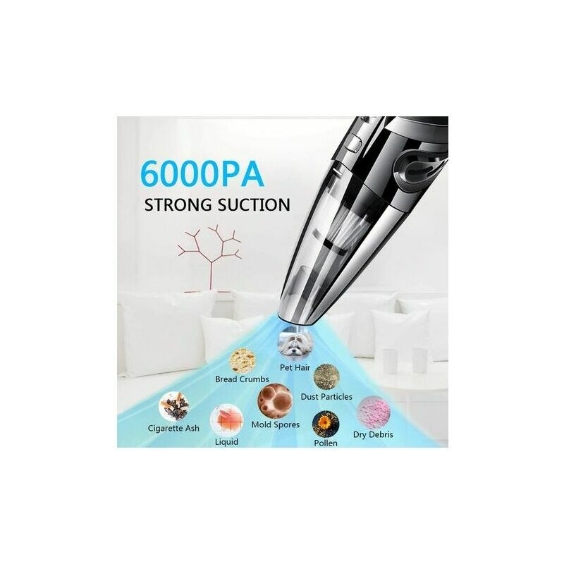 Aspirator portabil fara fir Tigrezy puternic, 120W, 2200mAh, cu functie Wet & Dry, filtru HEPA lavabil si 5 duze - reincarcabil pentru casa, masa, birou, masina