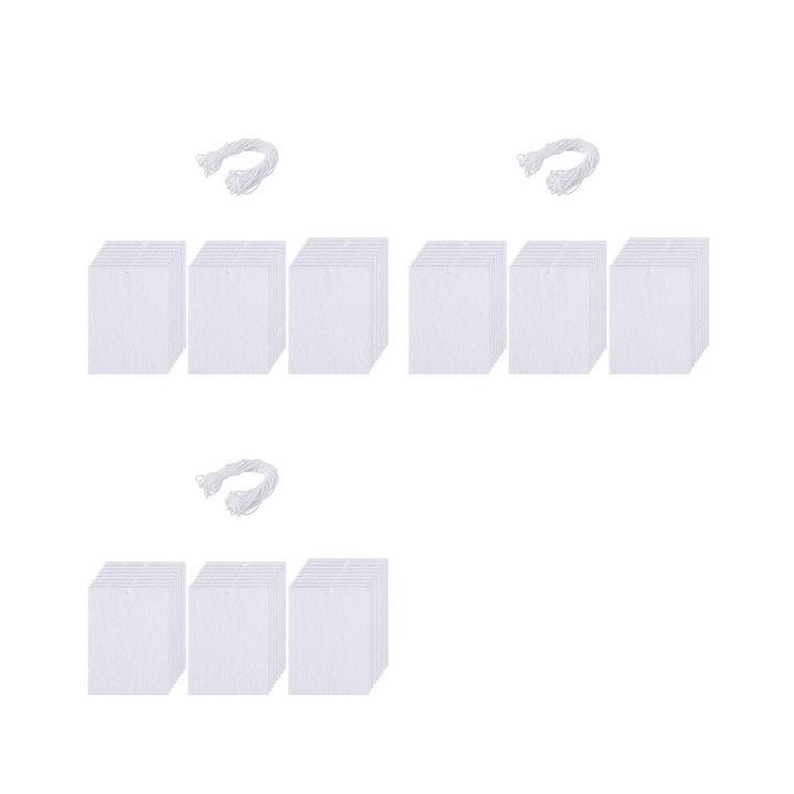 Foi parfumate (odorizant auto) pentru masina, pentru sublimare, din fetru 3 mm, gaurite pentru agatare, alb, 75 buc + 3 x cordon 15 m