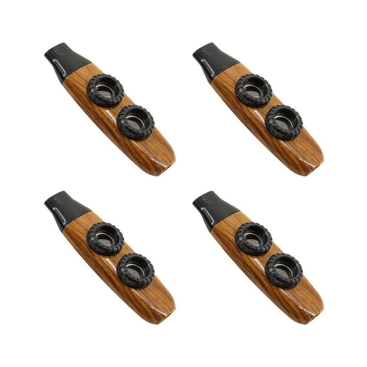 4 darabos készlet, kazoo hangszer ABS műanyagból dupla membránnal, ergonomikus zsinórral, barna/fekete, 4 x 115x34x21 mm