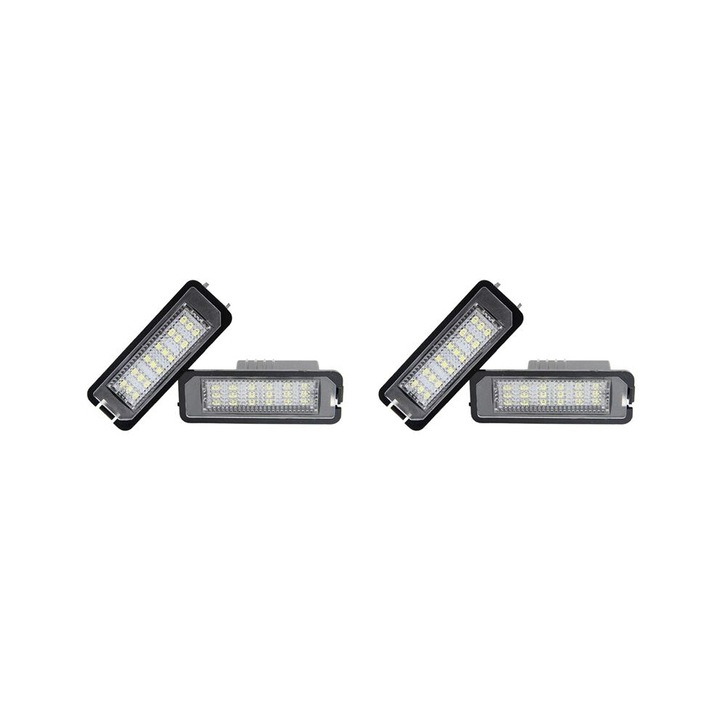 Комплект от 4 LED крушки за номер на кола, 18 LED, ксеноново бяло, 12V, 3W, черно, универсални