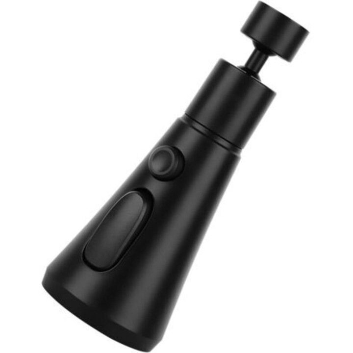 Konyhai csaptelep 360°-ban forgatható szórófejjel, 3 szórási mód, fekete, univerzális 22x24mm