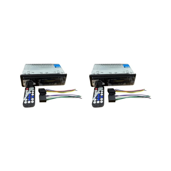 2 darabos szett, 12/24V 4x60W autórádió MP3 lejátszó, USB/TF/FM/AUX támogatással, távirányítóval és tápkábellel, Többszínű