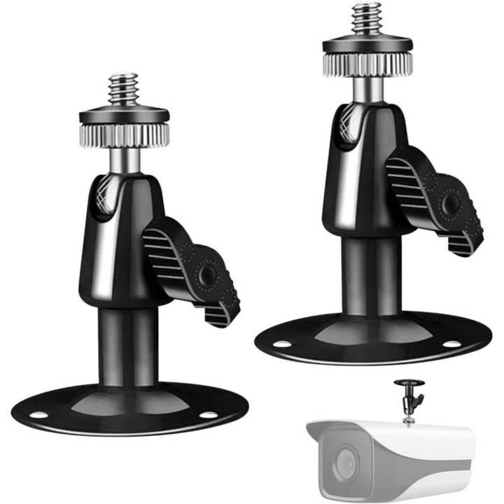 Suport perete pentru camere supraveghere, set 2 bucati, metal, reglabil 360°, 8x6.7cm